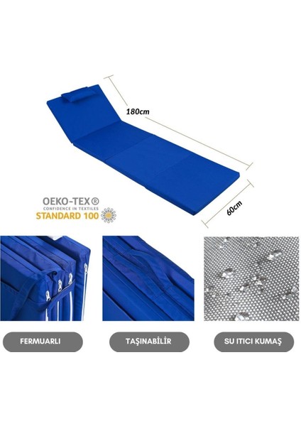 Taşınabilir Katlanır Plaj Havuz Minderi, Şezlong Minderi Kamp Yatağı 4 cm Mavi fırsatları
