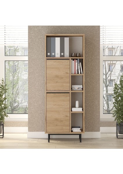 Bohem Ofis Klasör Dolabı Kitaplık 2 Kapaklı Metal Ayaklı Sepet BOH10B-S