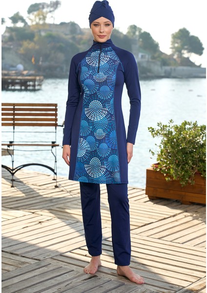 Büyük Beden Likralı Tam Kapalı Tesettür Mayo 24924 Lacivert