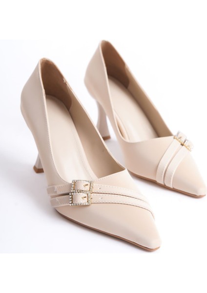 Maya Kadın Bej Saten Topuklu Ayakkabı
