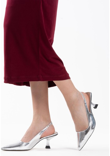 Angelica Kadın Gümüş Kırışık Rugan Topuklu Ayakkabı modelleri