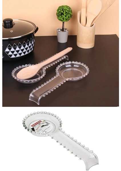 Şık Kristal Boncuklu Plastik Kaşıklık Altlığı 28CM Beyaz