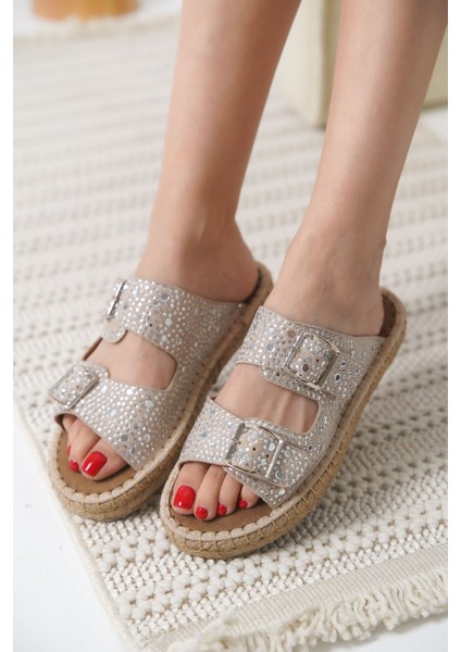 Tyna Süet Gri Taşlı Kadın Terlik