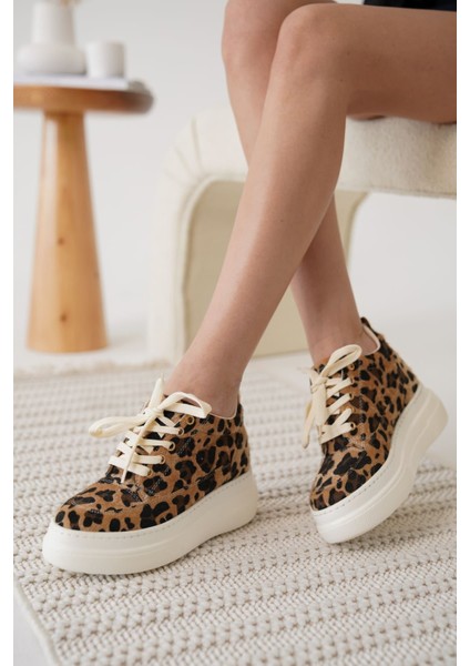 Lauren Kadın Gizli Topuk Beyaz Taban Leopar Spor Ayakkabı