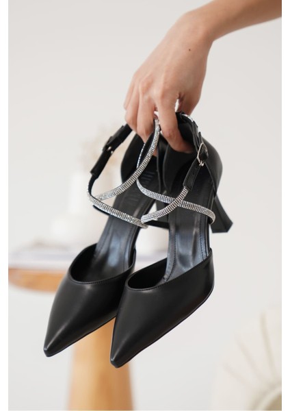 Fiona Taşlı Kadın Siyah Topuklu Ayakkabı