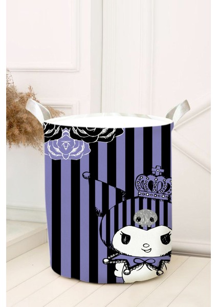 Siyah Çizgili Mor Kuromi Bebek ve Çocuk Odası Oyuncak Sepeti