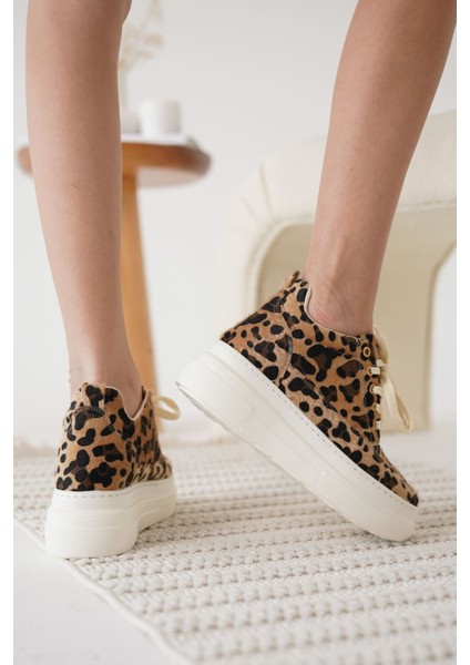 Lauren Kadın Gizli Topuk Beyaz Taban Leopar Spor Ayakkabı fırsatları