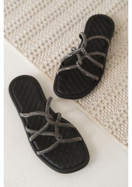 Loren Siyah Kadın Taşlı Terlik modelleri