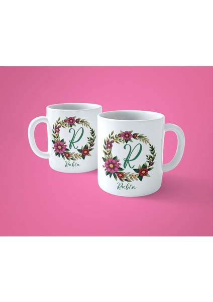 Kişiye Özel R Harfli Çiçekli Çerçeveli Isim Baskılı Sıcak Içim Kupası fiyatları