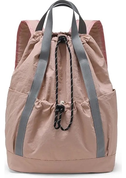 Yabancı Ticaret Tarzı Hafif Drawstring Çift Omuzlu Sırt Çantası Açık Spor Dağcılığı Dağcılık Sırt Çantası Modaya Düzenli Renk Blokolor: Pembe/boyut: 13 Inç (Yurt Dışından)