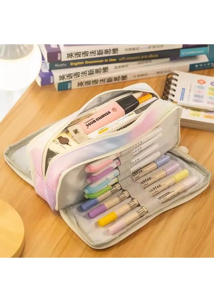 Siyah Kalem Kılıfı Kırtasiye Tutucu Çanta Düz Renk Pembe Fermuarı Tuval Poşeti Hediye Okul Malzemeleri Cetvel Organizatör Ins Pens Box Renk: Galaxy Pink (Yurt Dışından)