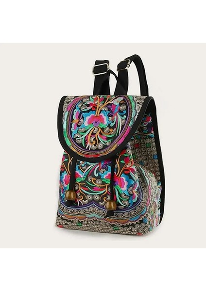 Retro El Yapımı Işlemeli Tasarım Tuval Backpack Kadınlar Büyük Kapasite Büyük Kapasite Etnik Sırt Çantası Kadın Seyahat Omuz Bagkolor: Multi (Yurt Dışından)