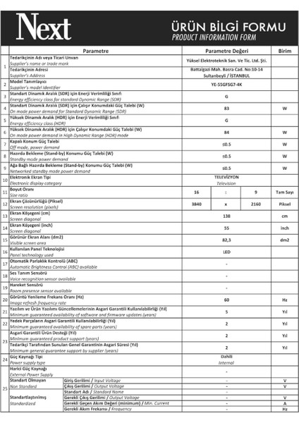 YE-55GFSG7 55" 139 Ekran Uydu Alıcılı 4K Ultra HD Smart Andorid TV