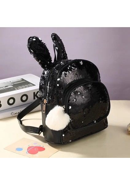 Moda Payetler Sırt Çantası Sevimli Tavşan Kulakları Kızlar Için Okul Çantaları Fermuar Büyük Kapasiteli Omuz Çantası Prenses Anaokulu: Mavi (Yurt Dışından)