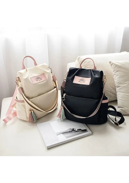 Yeni Yüksek Kaliteli Kadın Omuz Çantası Büyük Kapasiteli Oxford Kumaş Çantalar Bayanlar Sırt Çantası Kadın Tote Kadın Omuz Sırt Çantaları Renk: Siyah Bej-2pcs (Yurt Dışından)