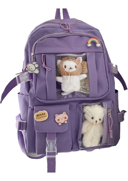 Nedensel Basit Seyahat Okul Çantaları Taşınabilir Büyük Kapasiteli Su Geçirmez Okul Kitapları Kalem Kılıfı Su Şişesi Bookbag Erkekler Için Kadınlar Renk: Mor (Yurt Dışından)