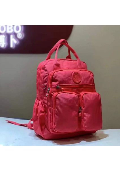 Moda Kadın Sırt Çantası Su Geçirmez Naylon Yumuşak Tutar Katı Çok Cep Seyahat Fermuar Feminina Okul Çantaları Dizüstü Bilgisayar Sırt Çantası Renk: Gül (Yurt Dışından)