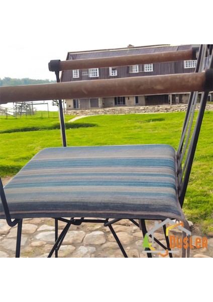 40X40 Mavi Gri Çizgili Su ve Leke Itici Fermuarlı Bağcıklı Cappucino Biyeli Sandalye Minderi 4 cm fiyatları