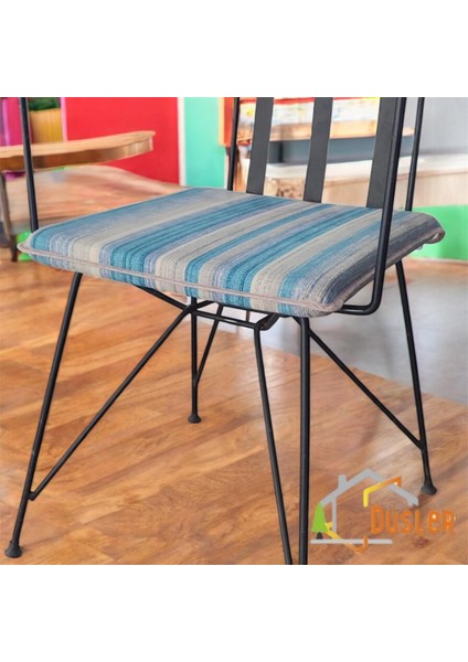 40X40 Mavi Gri Çizgili Su ve Leke Itici Fermuarlı Bağcıklı Cappucino Biyeli Sandalye Minderi 4 cm modelleri