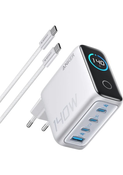 Laptop Şarj Cihazı (140W, 4 Port, PD 3.1) ve 240W USB-C – USB-C Kablosu (1.5 m) - Açık Gri - B2697 (Anker Türkiye Garantili)