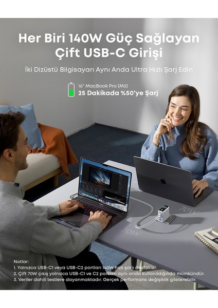 Laptop Şarj Cihazı (140W, 4 Port, PD 3.1) ve 240W USB-C – USB-C Kablosu (1.5 m) - Açık Gri - B2697 (Anker Türkiye Garantili) modelleri