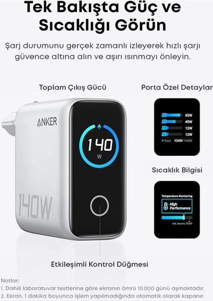 Laptop Şarj Cihazı (140W, 4 Port, PD 3.1) ve 240W USB-C – USB-C Kablosu (1.5 m) - Açık Gri - B2697 (Anker Türkiye Garantili) fırsatları