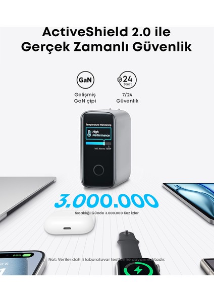 Laptop Şarj Cihazı (140W, 4 Port, PD 3.1) ve 240W USB-C – USB-C Kablosu (1.5 m) - Açık Gri - B2697 (Anker Türkiye Garantili)