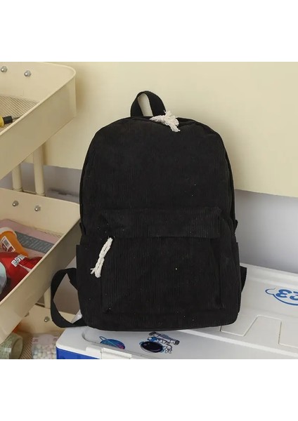 Moda Kadife Tarzı Genç Unisex Öğrenci Okul Çantası Çizgili Yeni Seyahat Çantası Renk: Siyah (Yurt Dışından)