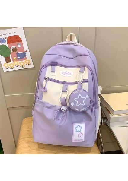 Ortaokul Kızları Için Sevimli ve Hafif Sırt Çantası, Okul Tarzı Sırt Çantası Rengi: Mor (Yurt Dışından)