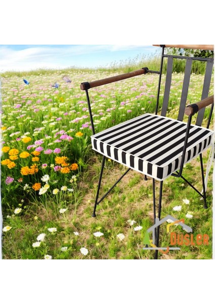40X40 Siyah Beyaz Çizgili Su ve Leke Itici Fermuarlı Bağcıklı Beyaz Biyeli Sandalye Minderi 5 cm fiyatları