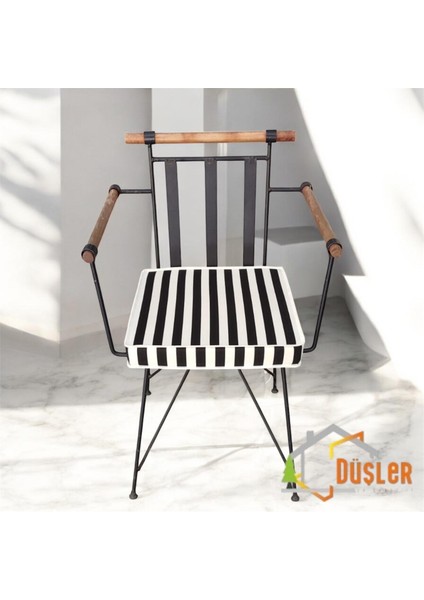 40X40 Siyah Beyaz Çizgili Su ve Leke Itici Fermuarlı Bağcıklı Beyaz Biyeli Sandalye Minderi 5 cm modelleri