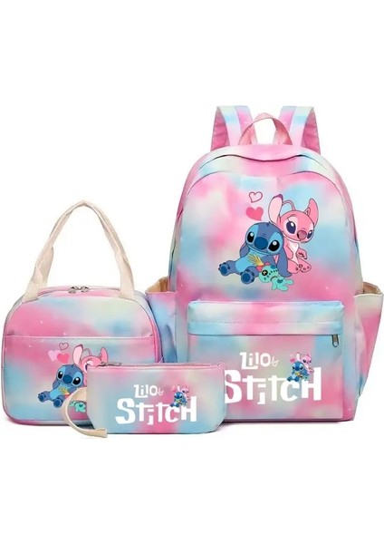 Dikiş Büyük Kapasiteli Sırt Çantası Seti, Karikatür Anime Schoolbag, Çocuk Kız Seyahat Sırt Çantası Öğle Yemeği Çantası ve Kalem Çantası Renk: Dikiş 3pcs-B (Yurt Dışından)