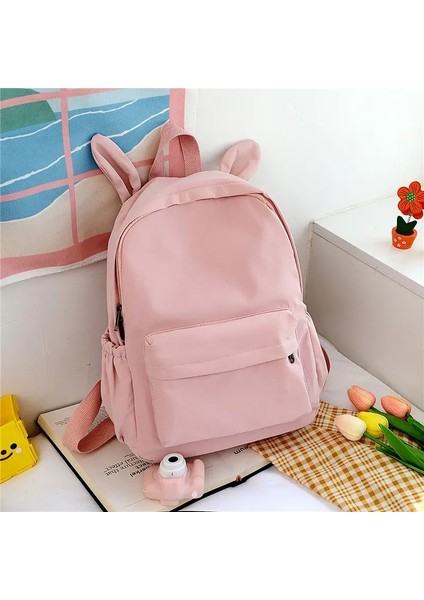 Işlemeli Adı Tavşan Kulak Sırt Çantası Kişiselleştirilmiş Sevimli Kızlar Omuz Çantası Naylon Büyük Kapasiteli Okul Bagı Kadın Seyahat Çantaları Renk: Pembe/boyut: Isim Yok (Yurt Dışından)