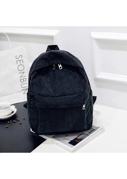 Saf Renk Kadife Sırt Çantası Moda Kadınlar Okul Sırt Çantası Kadınlar Sırt Çantası Genç Kız Okul Çantaları Kadın Mochila Bagpack Paketi Renk: Siyah/boyut: 25X12X34CM (Yurt Dışından)
