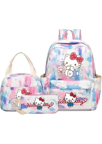 3pcs/set Hello Kitty Baskı Öğrenci Erkek Kız Okul Çantası Renkli Sırt Çantası Öğle Yemeği Çantası Çocuklar Genç Karikatür Okulu Bookba Renk: Resimle Aynı (Yurt Dışından)