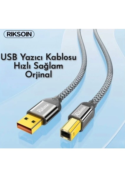 1.20 -Metre Usb-A To Usb-B 2.0 Yazıcı Kablosu Ce Lisanslı Hasır Örgülü Sağlam Kablo
