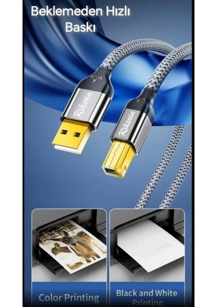 1.20 -Metre Usb-A To Usb-B 2.0 Yazıcı Kablosu Ce Lisanslı Hasır Örgülü Sağlam Kablo modelleri