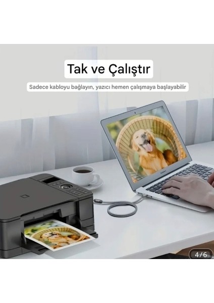 1.20 -Metre Usb-A To Usb-B 2.0 Yazıcı Kablosu Ce Lisanslı Hasır Örgülü Sağlam Kablo