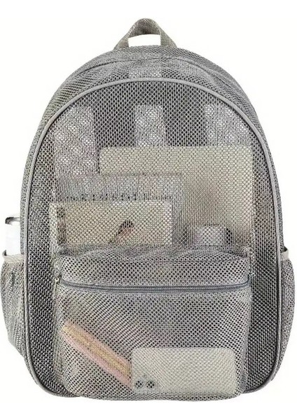 Basit Örgü Tasarım Sırt Çantası, Açık Seyahat Plaj Çantası, Modaya Uygun Öğrenci Okul Çantası Renk: Gri/boyut: 43X34X14CM (Yurt Dışından)