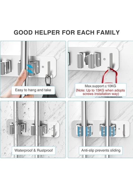 Duvara Monte Paslanmaz Çelik Paspas Süpürge Tutucu, Paspas Süpürge Düzenleyici, Ağır Hizmet Tipi Paspas Kancaları, 2 Adet (Yurt Dışından) fırsatları
