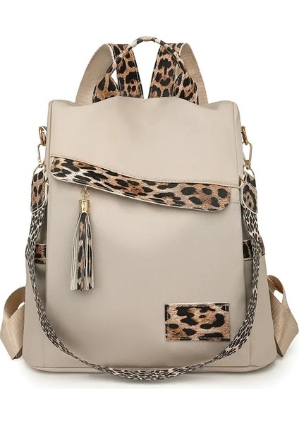 Leopar Baskı Şık Çok Fonksiyonlu Lüks Lüks Backpack Kadınlar Rahat Püsküller Büyük Kapasite Sırt Çantası Önleyici Hırsızlık Tasarımcısı Naylon Bagcolor: Khaki (Yurt Dışından)