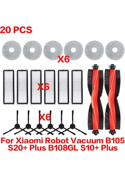 Robot Süpürge S20+ Plus B108GL/ S10+ Plus B105 Yedek Parçaları Hepa Filtre Ana Silindir Yan Fırça Paspas Bezi (Yurt Dışından)