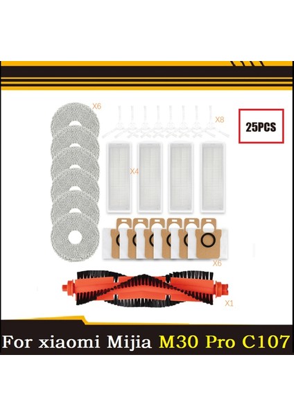 M30 Pro C107 Robot Süpürge Ana Yan Fırça Paspas Bezi Hepa Filtre Toz Torbası Için 25 Adet Yedek Parça (Yurt Dışından) fırsatları