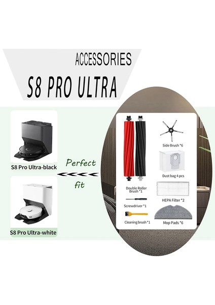 S8 Pro Ultra Robot Süpürge Ana Yan Fırça Hepa Filtre Paspas Bezi Toz Torbası Yedek Parçaları (Yurt Dışından) modelleri