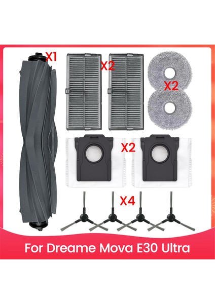 E30 Ultra Robot Süpürge Yedek Parça Takımı Ana Yan Fırça Hepa Filtre Paspas Bezi Toz Torbaları (Yurt Dışından)