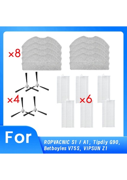 Ropvacnıc S1 / A1, Tipdiy G90, Betboyles V75S, Vıpsun Z1 Elektrikli Süpürge Parçaları Için 18 Adet Yan Fırça Hepa Filtre Paspas Pedi (Yurt Dışından) fiyatları
