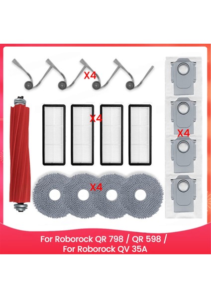 Qr 798 / Qr 598 / 35A Vakum Parçaları Ana Silindir Yan Fırça Hepa Filtre Paspas Bezi Toz Torbası (Yurt Dışından)
