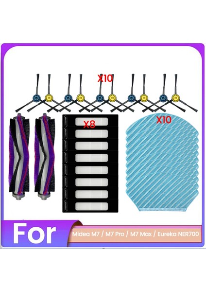 M7 / M7 Pro / M7 Max / NER700 Elektrikli Süpürge Yedek Parçası Ana Yan Fırça Filtresi Paspas Bezi Takımı (Yurt Dışından)