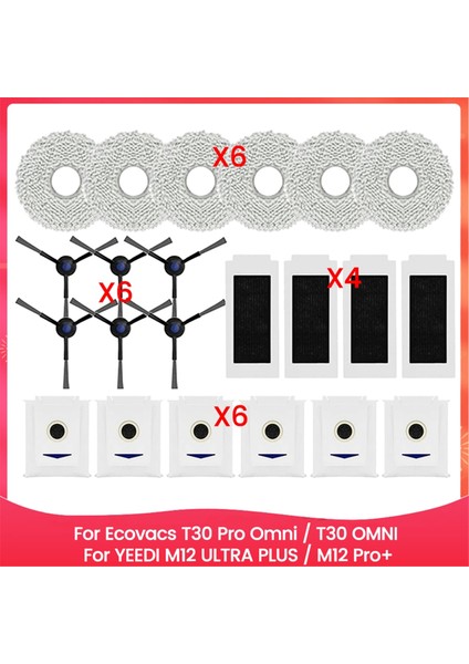 T30 Pro OMNI/T30 Omnı Için 22 Adet Fırça Filtre Paspas Bezi Toz Kiti Ultra Plus/pro+ Yedek Parça (Yurt Dışından)