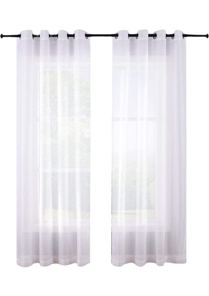 210 cm Şeffaf Perdeler Beyaz Halkalı 2 Panelli Pencere Şeffaf Yarı Perdeler Polyester Görünümlü Vual Perdeler Yatak Odası Için (Yurt Dışından)